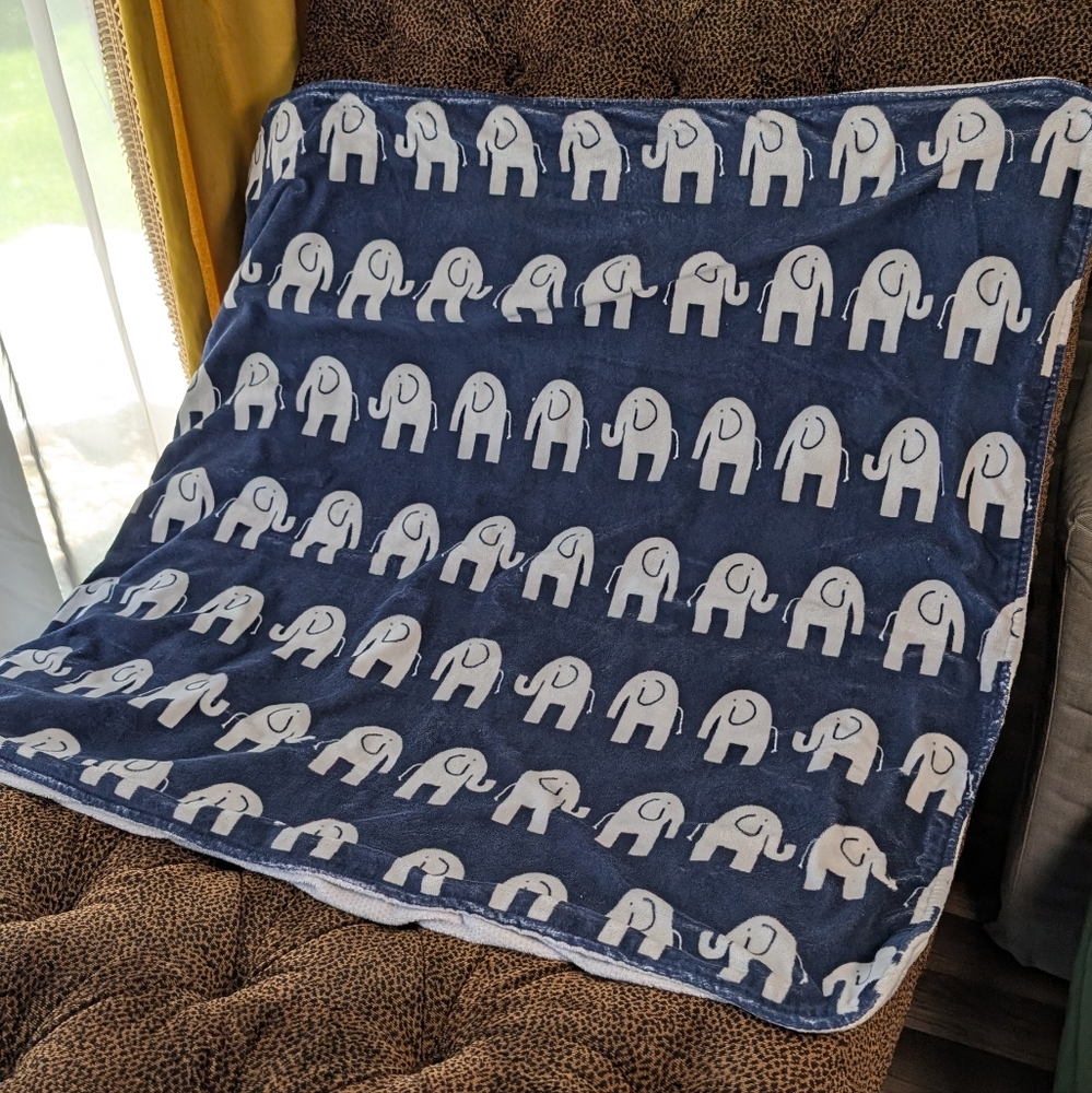 Navy Elephant Baby Toddler Blanket 40"x40"